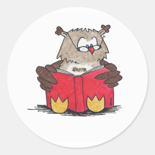 Reading Owl Classic Round Sticker