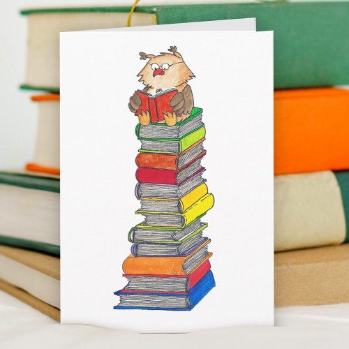 READING OWL greeting card by Nicole Janes