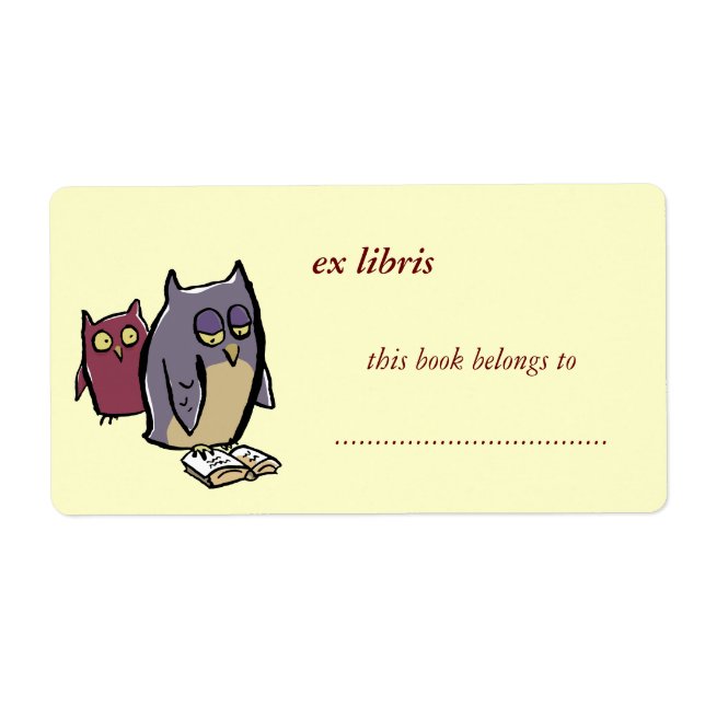 reading owls customizable exlibris label (Front)