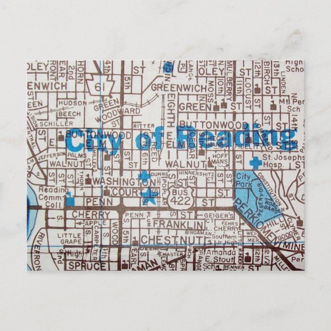 Reading, PA Vintage Map Postcard (Front)