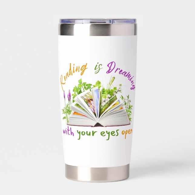 Reading Quote Thermal Tumbler – Bookish Travel Cup (Front)