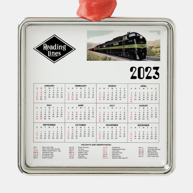 Reading railroad calendar     metal ornament (Front)