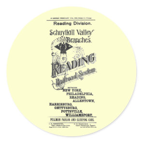 Reading Railroad System Timetable Cover 1894 Classic Round Sticker