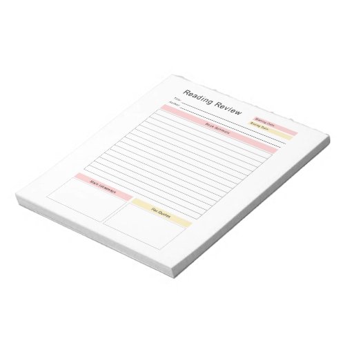 Reading Review Planner Notepad