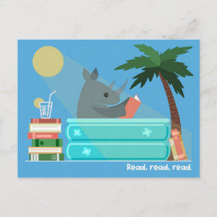 Reading Rhino in the Pool Postcards