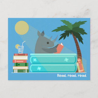 Reading Rhino in the Pool Postcards