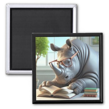 Reading Rhino Magnet by busycrowstudio at Zazzle