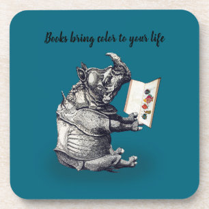 Reading Rhinoceros loves books Beverage Coaster
