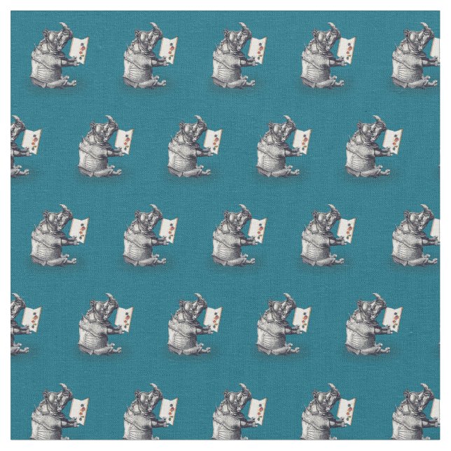 Reading Rhinoceros loves books Fabric (Close Up)