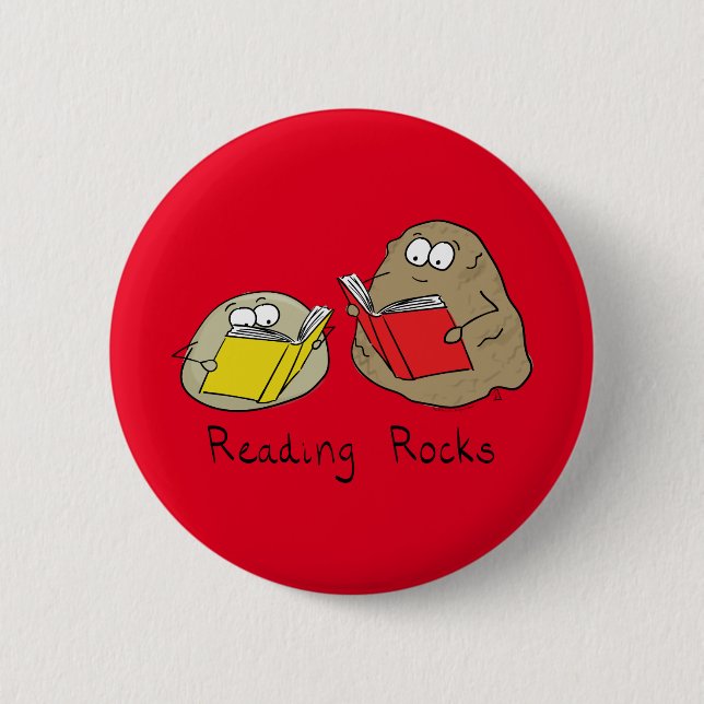 Reading Rocks Cute Kids Cartoon Button (Front)