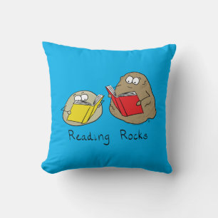 Reading Rocks Cute Kids Cartoon Throw Pillow