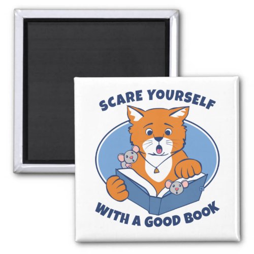 Reading Scary Stories Cat Mouse Magnet