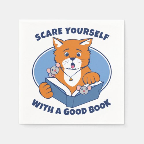 Reading Scary Stories Cat Mouse Napkins