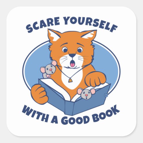 Reading Scary Stories Cat Mouse Square Sticker