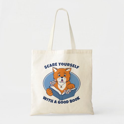 Reading Scary Stories Cat Mouse Tote Bag