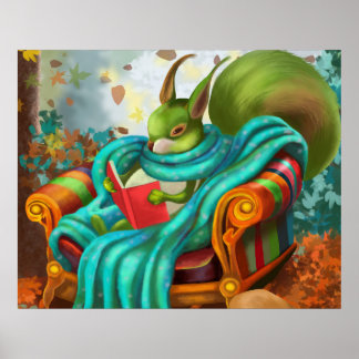 Reading squirrel  poster