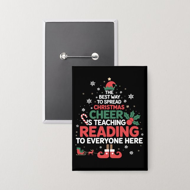Reading Teacher Christmas Elf Xmas Cheer  Button (Front/Back)