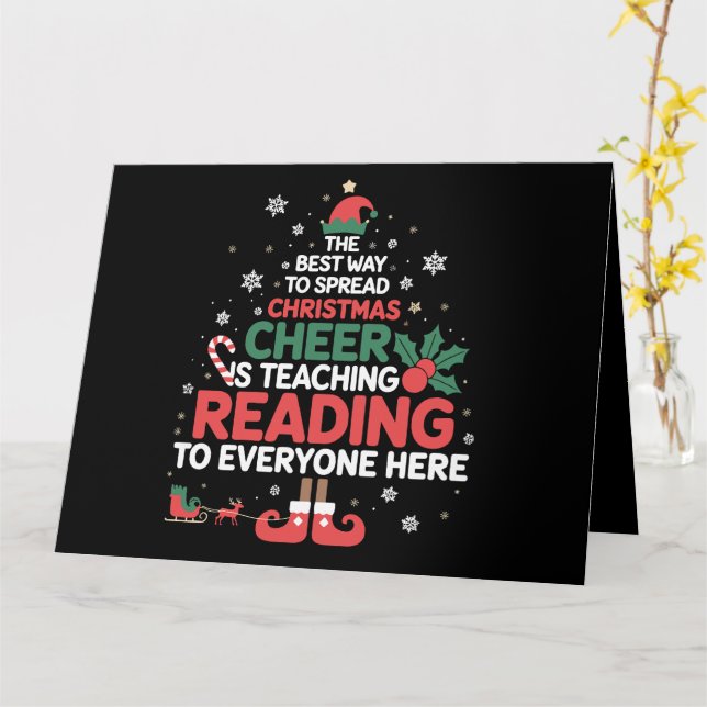 Reading Teacher Christmas Elf Xmas Cheer  Card (Yellow Flower)