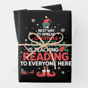 Reading Teacher Christmas Elf Xmas Cheer Wrapping Paper Sheets