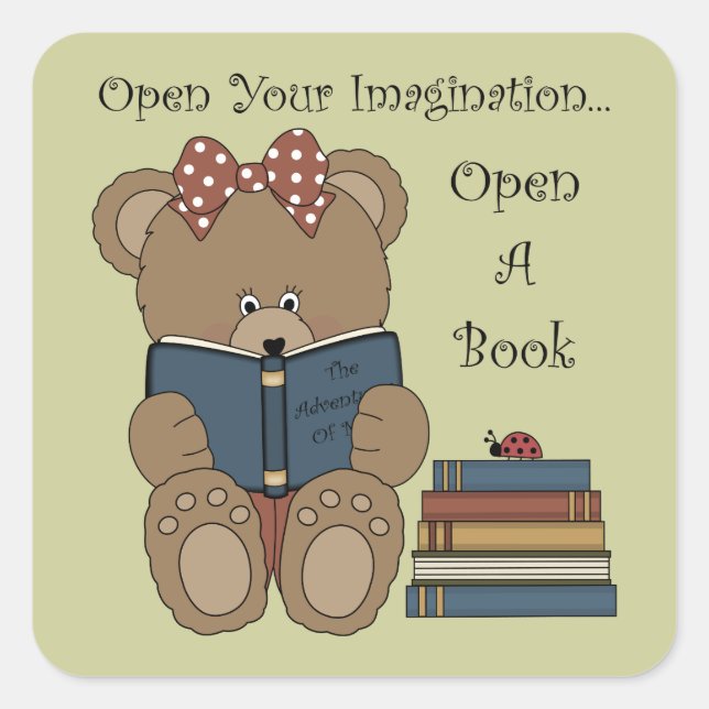 Reading Teddy Bear Sticker (Front)