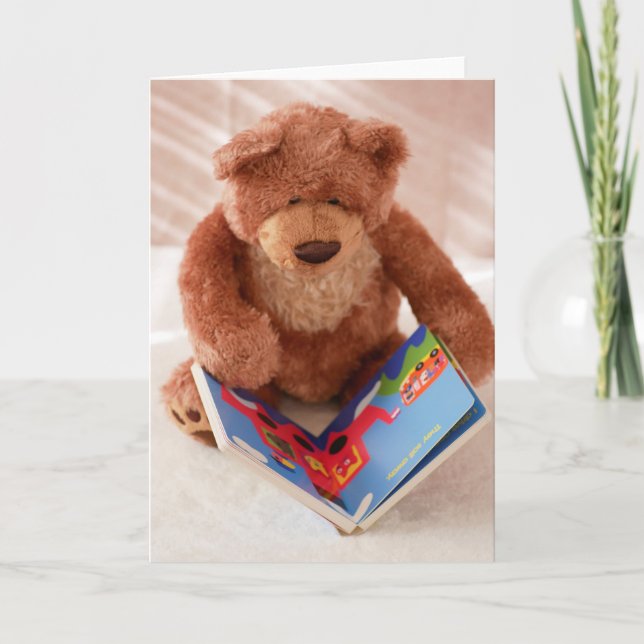 Reading Teddy Bear Vertical Card (Front)
