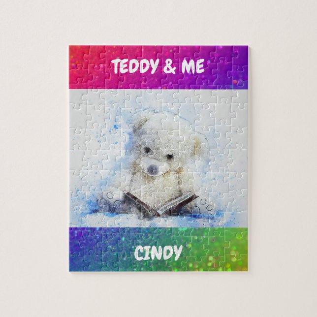 "READING TEDDY" RAINBOW PUZZLE PERSONALIZED (Vertical)