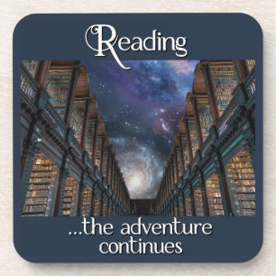 Reading, the adventure continues beverage coaster
