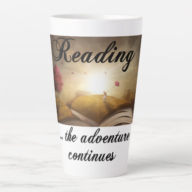 Reading, the adventure continues latte mug (Front)