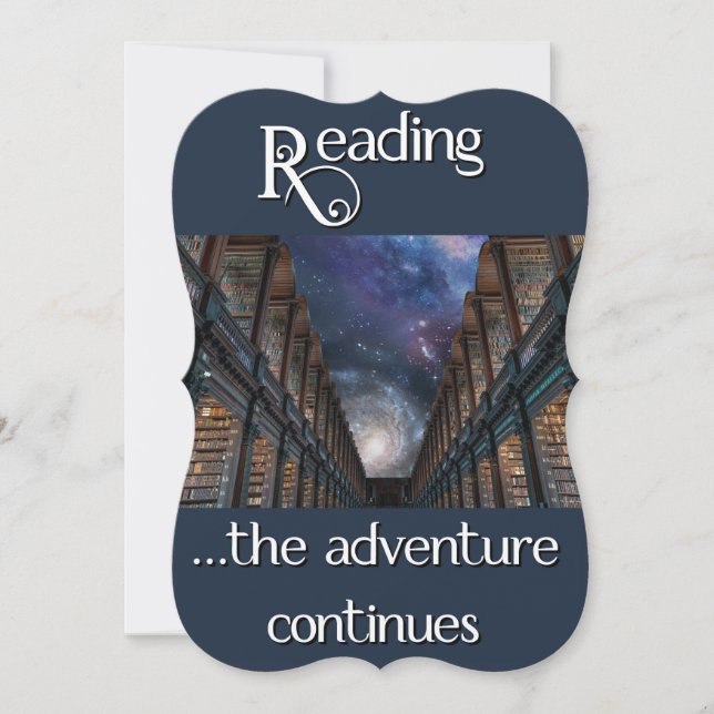 Reading, the adventure continues note card (Front)
