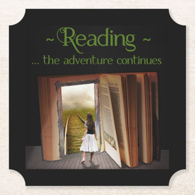 Reading, the adventure continues paper coaster (Front)