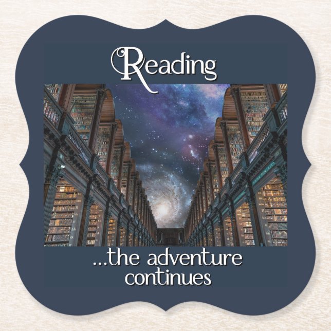 Reading, the adventure continues paper coaster (Front)