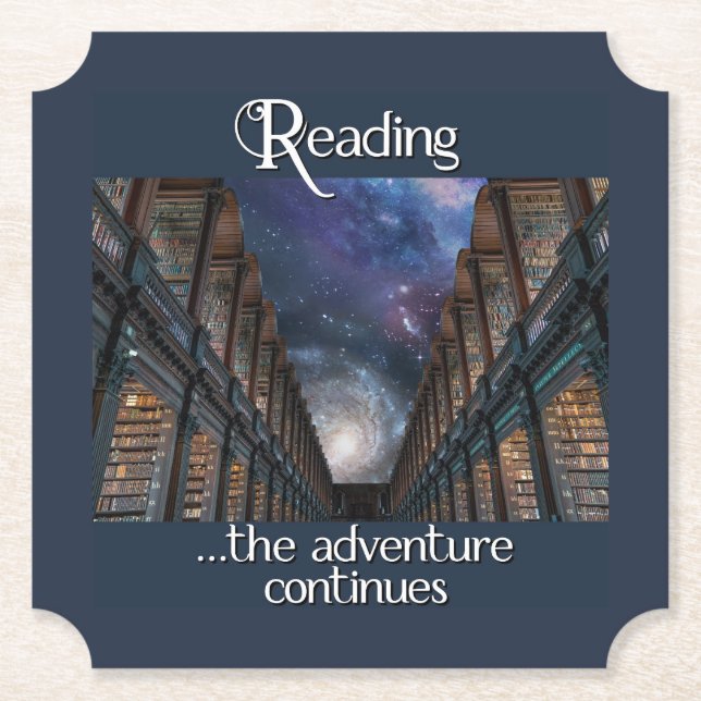 Reading, the adventure continues paper coaster (Front)