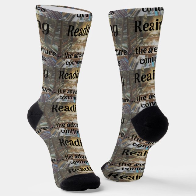Reading, the adventure continues socks (Angled)