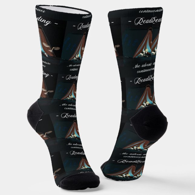 Reading, the adventure continues socks (Angled)