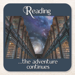 Reading …the Adventure Continues Square Paper Coas Coaster