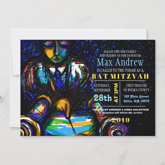 READING THE TORAH Bar Bat Mitzvah Invitation (Front)