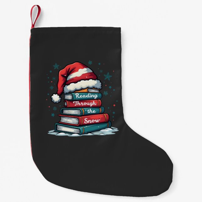 Reading Thru the Snow Reading Xmas Santa Lovers  Small Christmas Stocking (Front)