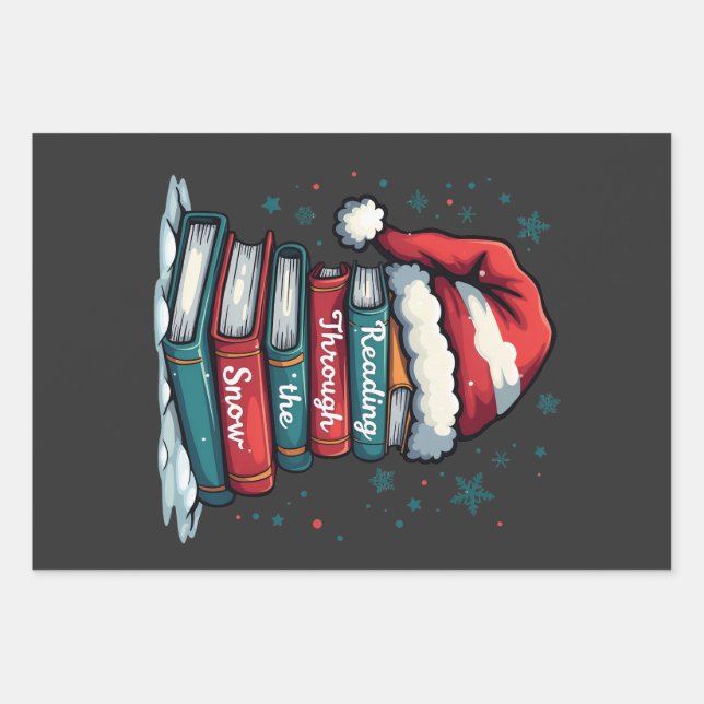 Reading Thru the Snow Reading Xmas Santa Lovers  Wrapping Paper Sheets (Front)