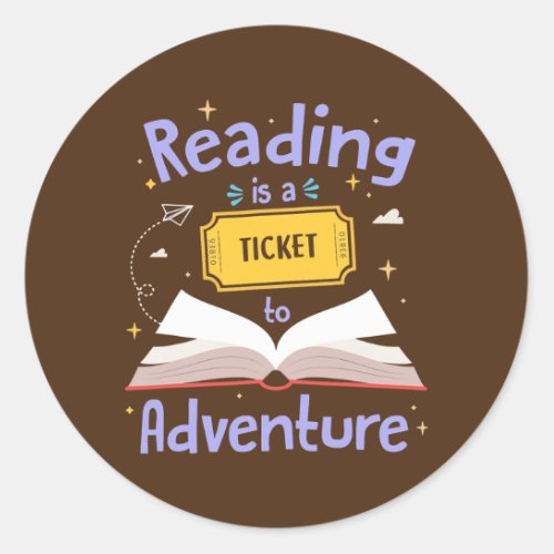 Reading Ticket Adventure Library Teacher Student Classic Round Sticker