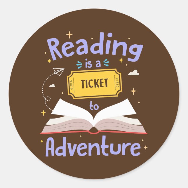 Reading Ticket Adventure Library Teacher Student Classic Round Sticker (Front)