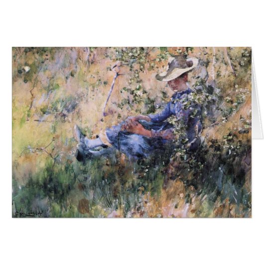 Reading Under a Flowering Hawthorne Bush Cards (Front Horizontal)