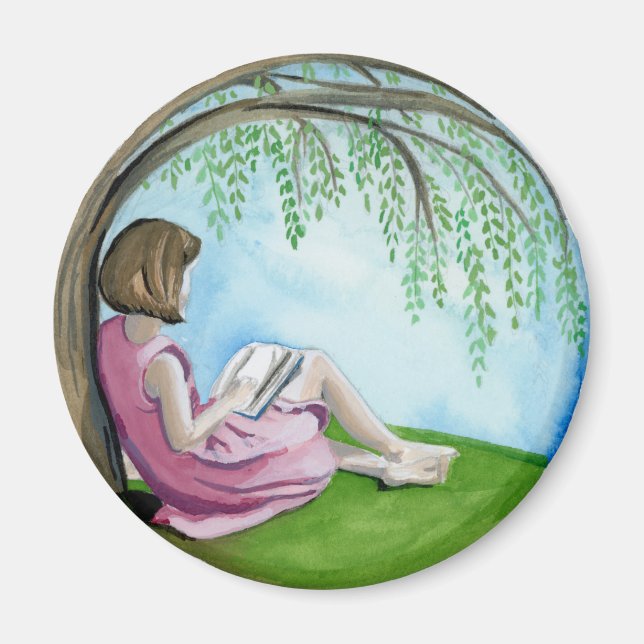 Reading under the willow tree magnet (Front)