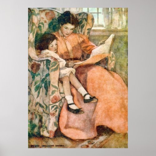 Reading with Mother on a Rainy Day Poster