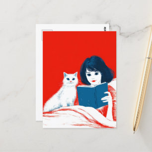 Reading With My Cat Postcard