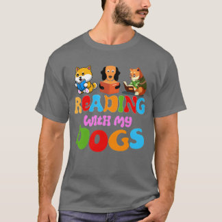Reading With My Dogs Funny dog Book Lover family v T-Shirt