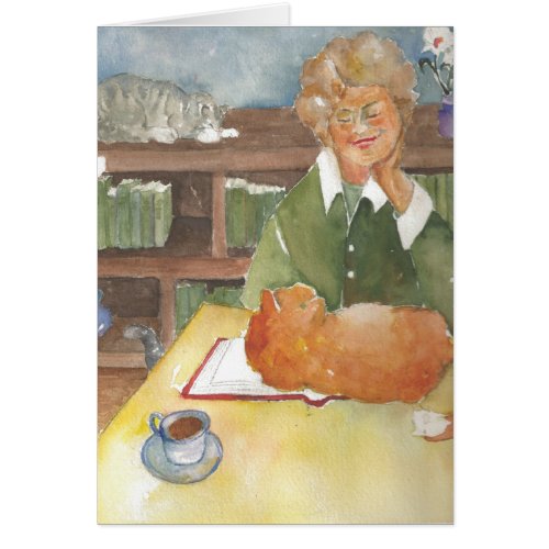 Reading with the cats blank card