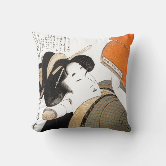 Reading Woman by Utamaro Throw Pillow (Front)