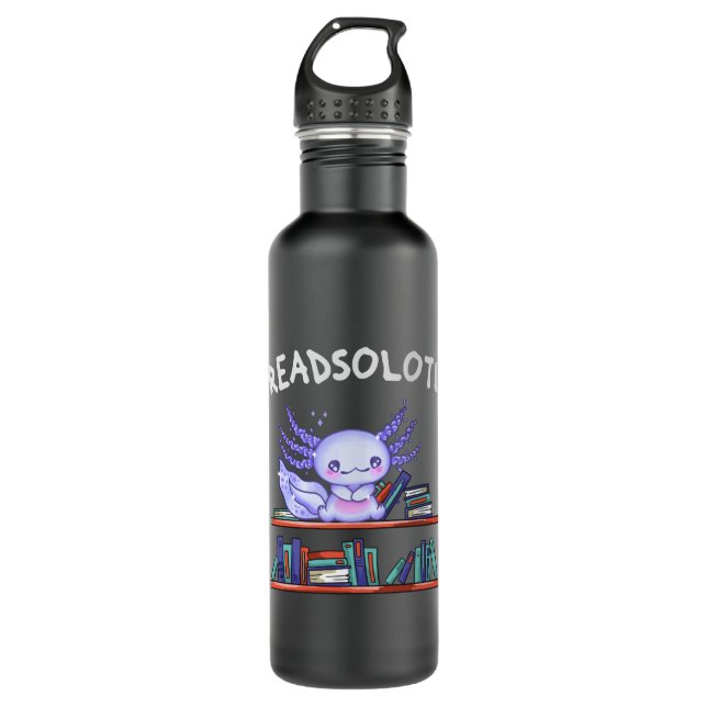 Readsolotl Book lover Funny Axolotl Stainless Steel Water Bottle (Front)
