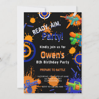 Ready, Aim, Party! Dart | Nerf Gun Battle Birthday Invitation
