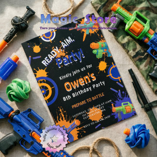 Ready, Aim, Party! Dart | Nerf Gun Battle Birthday Invitation
